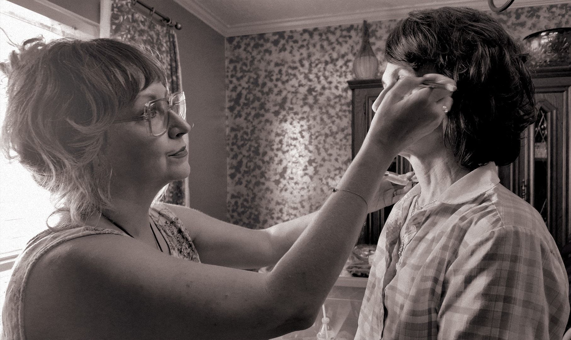 A makeup touch-up between takes
